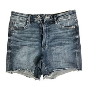 Judy Blue Womens Denim Shorts XL Distressed Frayed Hem‎ Blue Jean Casual